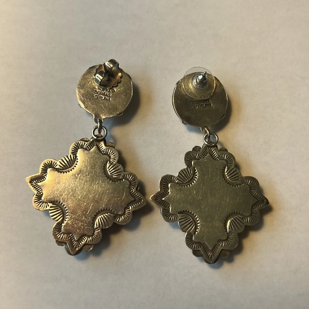 Joan Slifka Turquoise sterling cross earrings - Picture 2 of 4